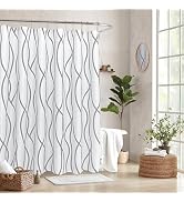 Biscaynebay Textured Fabric Shower Curtain 72 Inches by 72 Inches, Silver Grey Striped Printed Li...