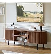 ChooChoo Mid Century Modern TV Stand for TVs up to 60 Inch, Entertainment Center with Fluted Slid...