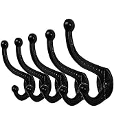 WEBI Rustic Coat Hooks:5 Cast Iron Hooks for Hanging,Heavy Duty Antique Vintage Wall Hooks for To...