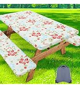 misaya Picnic Table Cover with Bench Cover, Waterproof Elastic Fitted Tablecloth for 6 Foot Table...