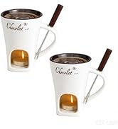 Ceramic Chocolate Fondue Mug with Tealight and Fork, Mini Melting Cup for Chocolate, Cheese, Dess...