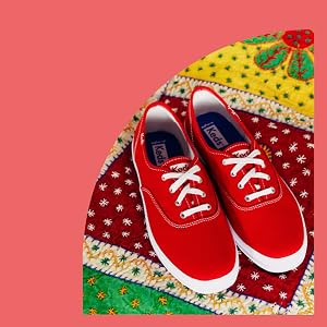 red canvas sneakers with white laces