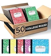 Rosmonde 50 Pack Bulk Composition Notebooks College Ruled, 200 Pages (100 Sheets), 9-3/4 x 7-1/2,...
