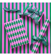 RUSPEPA Reversible Wrapping Paper Roll for Girls, Mini Roll, Pink and Green Stripes and Diamond P...