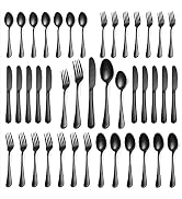 20 Pcs Black Silverware Set, Stainless Steel Flatware Set for 4, Food-Grade Cutlery Set, Mirror P...