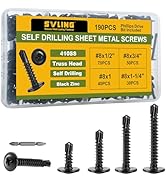 SVLING Black Self Tapping Screws Assortment Kit 190PCS, Modified Truss Head Sheet Metal Screws #8...