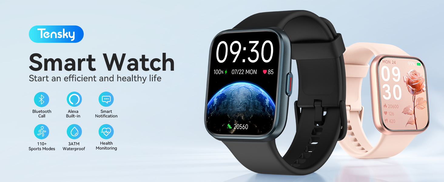 Text reads 'Smart Watch'. Similar to Image 1, showing smartwatch interface with digital time display (09:30) and various function icons against light background.