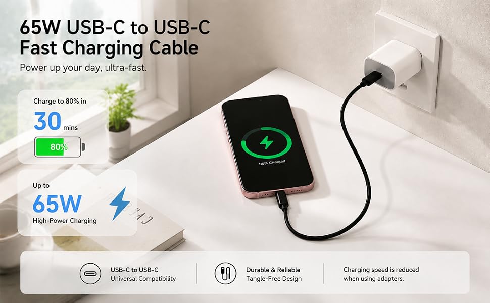 1FT long USB-C to USB-C fast charging cable(65W)