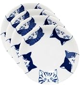 LOVE LOVE JAPAN Japanese Cat Design Ceramic Small Plates - Set of 4 - Great for Sushi, Dips, & De...