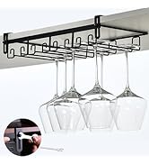 Wine Glass Rack, Wine Glass Holder Under Cabinet,4Rows No-Nail Adjustable Metal Wine Glass Storag...
