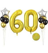 Laser Gold Number 60 Balloon, 40 Inch 60th Birthday Balloons, 12Pcs Metallic Gold Black Latex Bal...