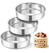 E-far 8 Inch Cake Pan Set of 3, Stainless Steel Round Layer Cake Baking Pans, Non-Toxic & Healthy...