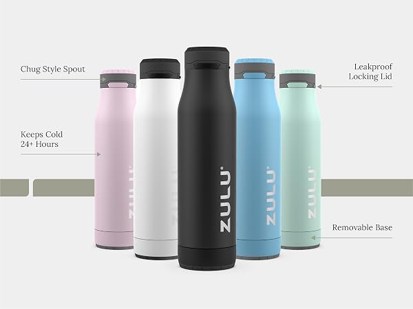 ZULU Ace stainless steel insulated water bottle with removable base for easy cleaning