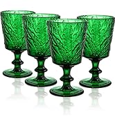 SOUJOY Set of 4 Colored Wine Glass Goblet, 12oz Handmade Pressed Stemmed Water Cup, Green Vintage...