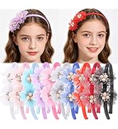 XIMA Girls Mesh Flower Headband with Pearl Rhinestone, Non-Slip Hair Hoop for Kids, Princess Hair...