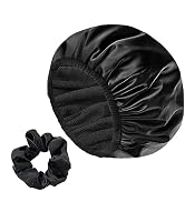 Yonchic Three-Layer Terry Cloth Lined Satin Shower Cap, with Silk Hair Ties, Microfiber Waterproo...