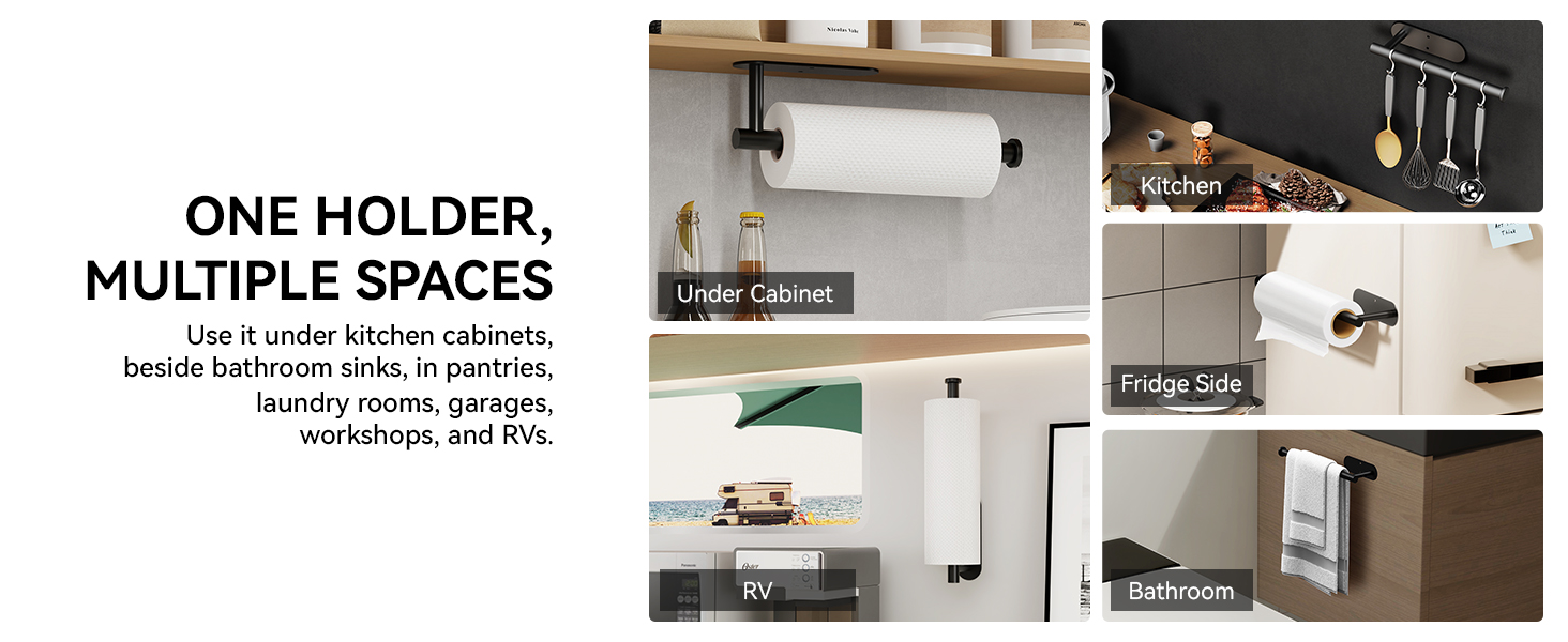 Black wall mount paper towel holder for kitchen bathroom RV cabinet and small spaces
