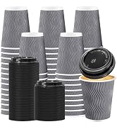 BYSNOW 50 Pack 12 oz Coffee Cups with Lids, Disposable Insulated Hot Cups To Go Paper Coffee Cups...
