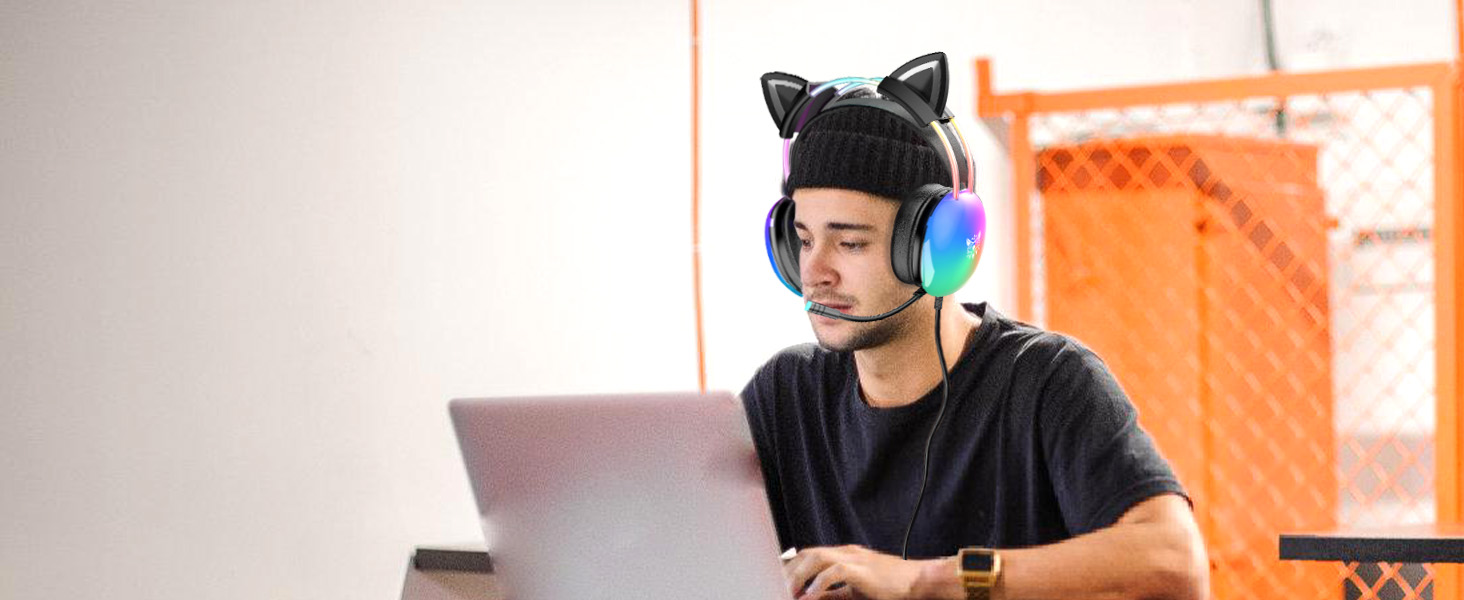 Cat Ears Headset wth Pretty Light for Office