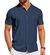 COOFANDY Mens Knit Shirt Short Sleeve Button Down Shirts Casual Summer Beach Vintage Polo Shirts