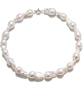BriLove Baroque Freshwater Cultured Pearl Necklace for Women, Gorgeous Elegant Real Pearls Choker...