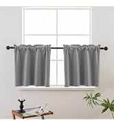 Pickluc Linen Kitchen Curtain 24 Inches Long, 100% Blackout Cafe Curtain for Small Window Treatme...