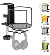 2-in-1 Desk Cup Holder with Headphone Hanger,Anti-Spill Table Water Bottle Holder,Clamp On Table ...