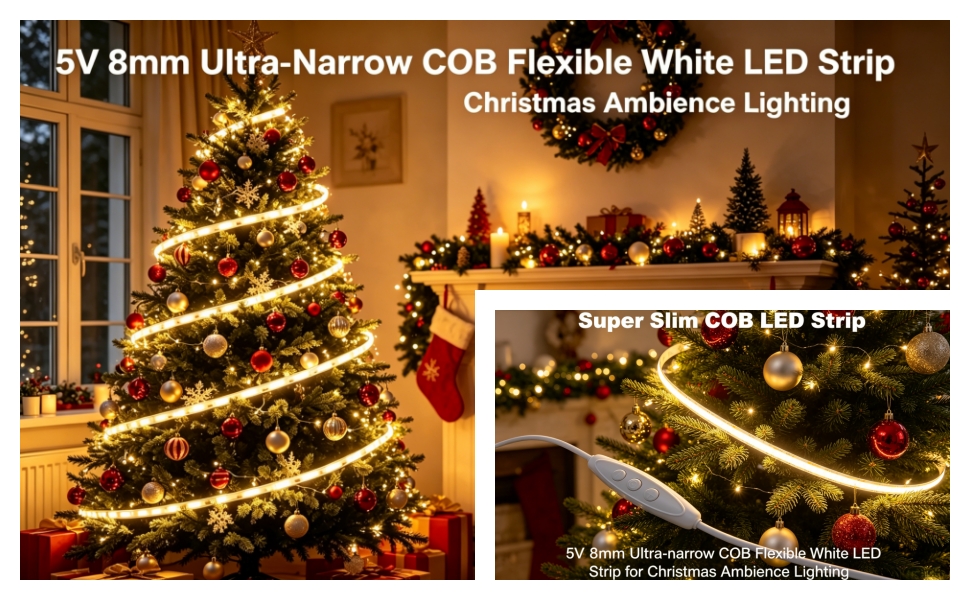 Christmas tree with LED light strips decoration