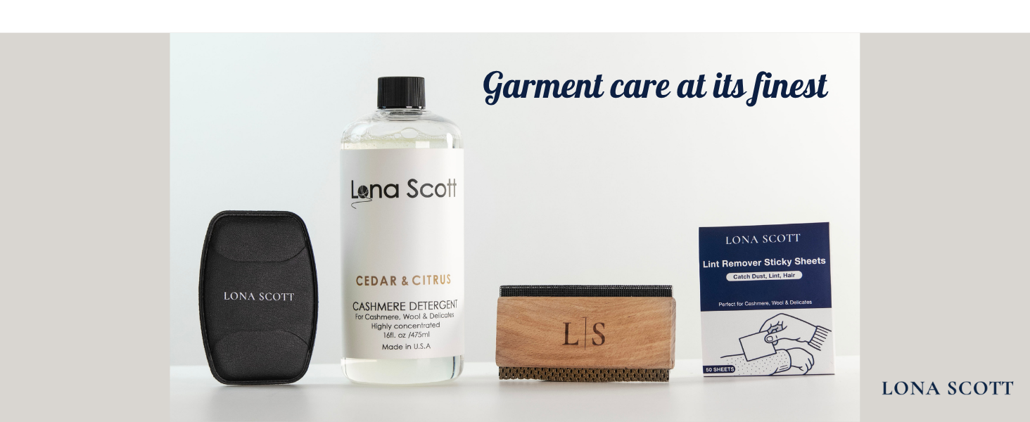 Text reads 'Garmani care at its finest' and 'LUNA beauty'. Product collection display featuring dark cylindrical container, white bottle, bronze/copper textured jar, and navy blue product box arranged on light surface.