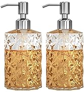 GLADPURE Soap Dispenser - 2 Pack, 12 Oz Clear Diamond Design Glass Refillable Hand Soap Dispenser...