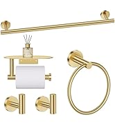 TURS Brushed Gold 5 Piece Bathroom Hardware Set, SUS304 Stainless Steel Bath Towel Bar Set, Bathr...