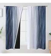 Estelar Textiler Rod Pocket Navy Blue and Greyish White Blackout Curtains for Living Room, Light ...