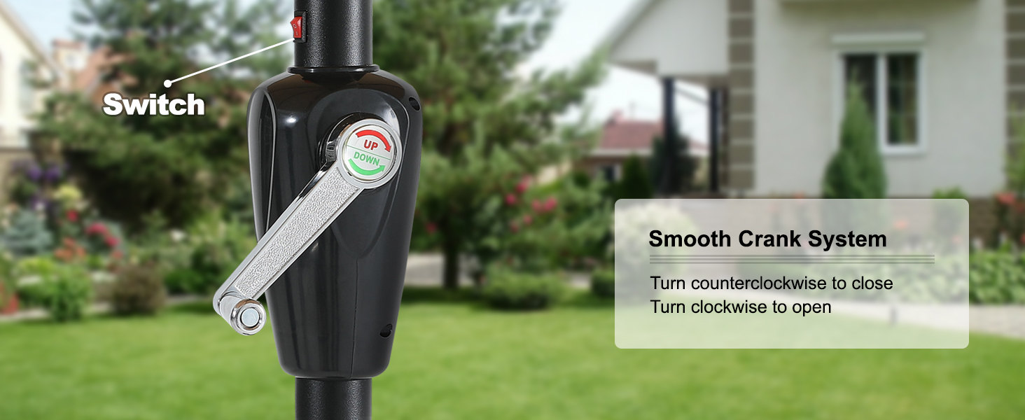 patio umbrella with push button tilt and crank