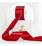 MEEDEE Red Satin Ribbon 2 Inch Red Ribbon Lux Satin Double Faced Ribbon by 25 Yards Red Silk Ribb...