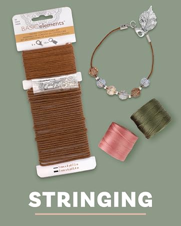 The Beadsmith spools of string in various colors on a light blue background with