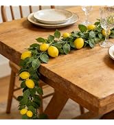 Artificial Lemon Garland for Mantle 5.6 Ft Spring Summer Faux Lemons Vines with Greenery Yellow F...
