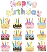 FYSUIMU 67 Pcs Happy Birthday Bulletin Board Decoration Set Birthday Cake Cutouts Back to School ...