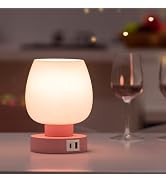 Touch Bedside Table Lamp - Pink Small Lamp for Bedroom with USB C+A Charging Ports 3 Way Dimmable...