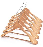 JS HANGER Wooden Suit Hangers, 6 Pack Extra-Wide Shoulder wood Coat Hangers with Non Slip Pant Ba...