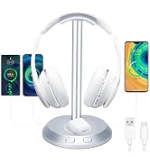 CUIWHRL RGB Headphone Stand with Charger, Headset Stand for Desk Accessories,Computer Gaming Acce...
