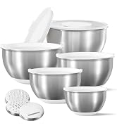 CAROTE Stainless Steel Mixing Bowls with Lids Set,12 Pcs Nesting Bowls Clear Airtight Lids 3 Grat...