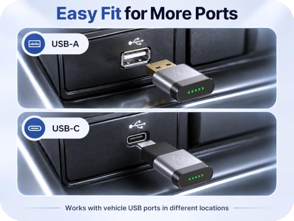 Wireless CarPlay adapter for apple iPhone includes USB-A to C adapter for flexible vehicle setup
