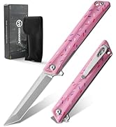 VIRENKNIFE Pink Pocket Knife for EDC,3.6" D2 Steel Blade Folding Knife with G10 Handle, Safety Li...