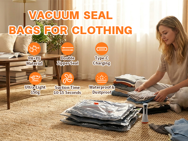 Vacuum Seal Bags for Clothing with Wireless Electric Pump