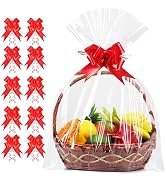 JOYIT 10PCS Extra Large Cellophane Wrap for Gift Baskets, 30x40 Inch Clear Cellophane Bags with 1...