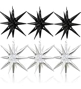 Silver Black Star Balloons Explosion Star Balloon Foil Balloons Spike Balloons Star Cone Balloons