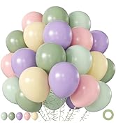 Purple Green Pink Yellow Balloons, 60Pcs 12 Inch Pastel Balloons Include Sage green Pastel Purple...