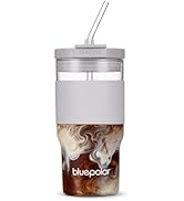 BLUEPOLAR 20 oz Glass Cups with Lids and Straws - Leak-Proof Portable Travel Water Glass Tumbler ...