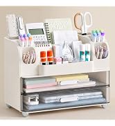 HBlife Desk Organizer with Pencil Pen Holder for Desk, Pen Organizer with 2 Drawers, Desk Organiz...
