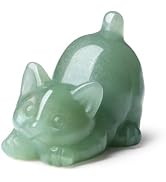 NUKAYAI Green Aventurine Cat Crystal Statue Carved Room Decor Figurines for Natural Lazy Gemstone...